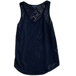 Trouvé Black Sleeveless Sheer Geometric Racerback Graphic Tank Size Small